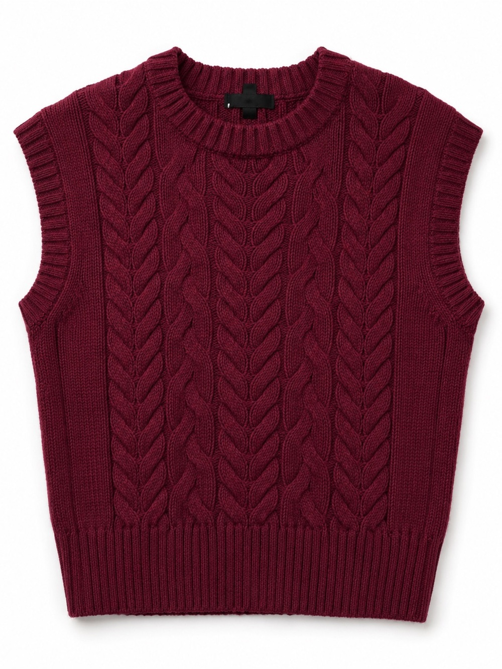 Cable Knit Sleeveless Sweater Vest - Burgundy